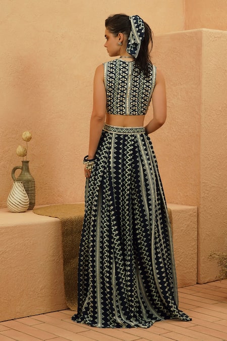 Sva By Sonam & Paras Modi Embellished Crop Top & Pleated Lehenga Set 