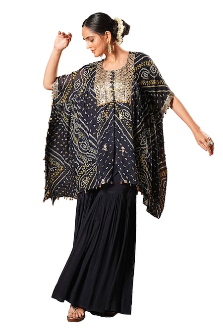 Sonali Methi Blue Bandhani Kaftan & Sharara Set 