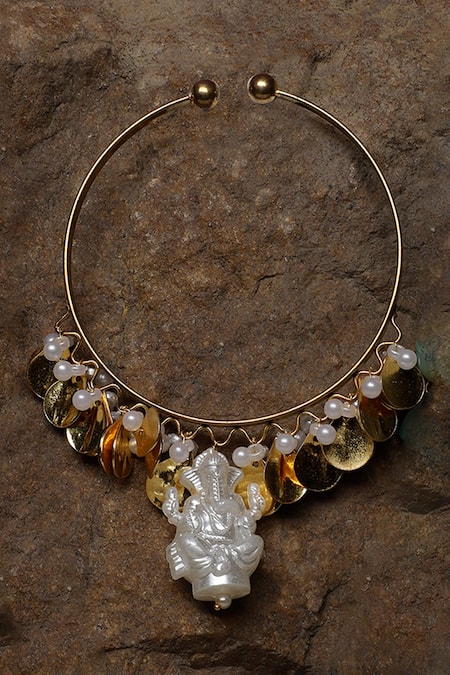 Dugran By Dugristyle Gold Plated Pearls, Chains Zard Khushi Bracelet 