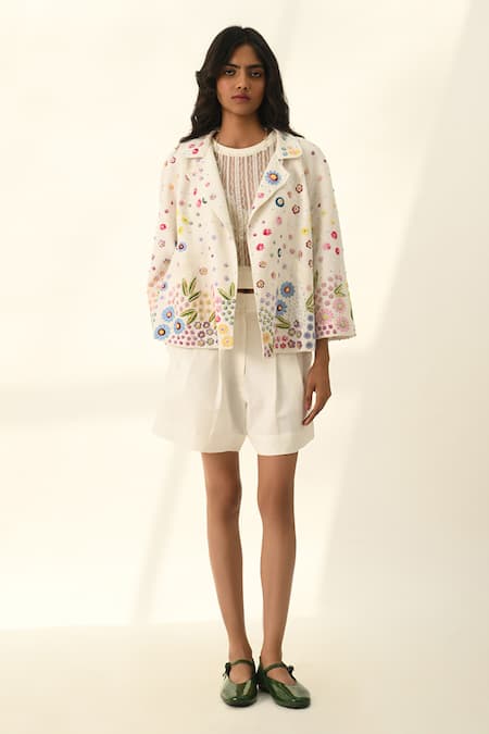 Payal Pratap Ivory Tailored Pleated Shorts 