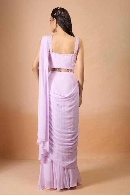 Aariyana Couture Lavender Georgette Pre-Draped Saree Set 