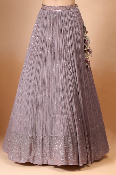 Aariyana Couture_Purple Georgette, Silk Sequins, Embroidery, Beads Padded Embellished Lehenga Set _at_Aza_Fashions