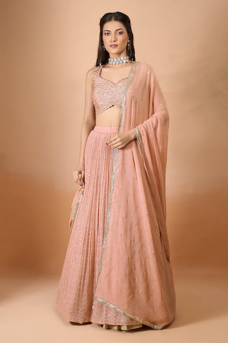 Ariyana By Aza Peach Embroidered Lehenga Set 