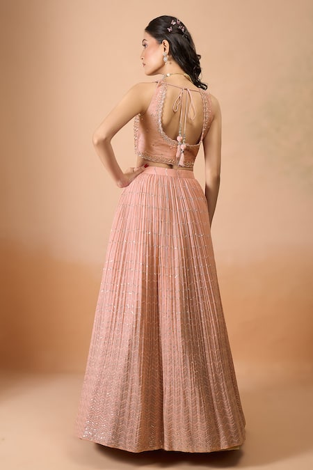 Ariyana By Aza Peach Embroidered Lehenga Set 
