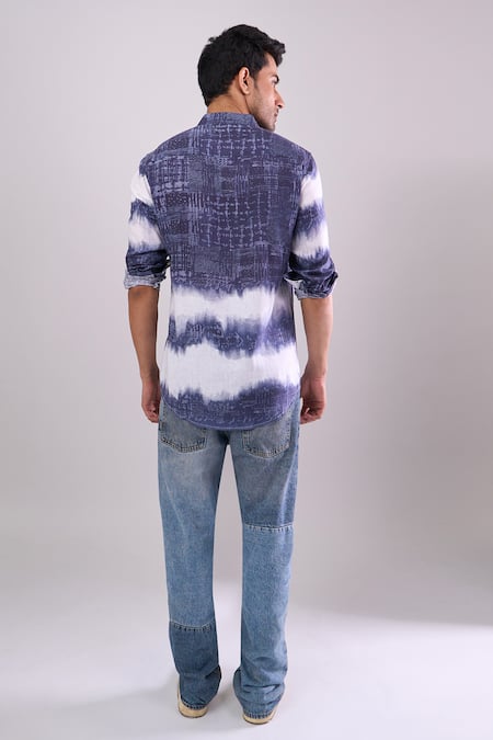 Arihant Rai Sinha Navy Blue Digital Print Short Kurta 