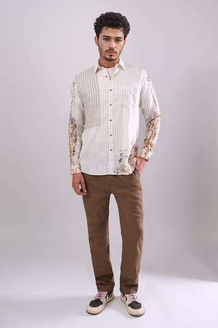 Arihant Rai Sinha Cream Cotton Digital Print Slim Fit Shirt