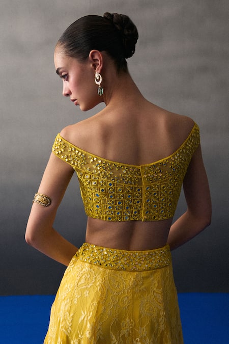 Angad Singh_Yellow Chantelle, Lace Sequins, Beads, Embroidery Designer Mehendi Lehenga Set _at_Aza_Fashions