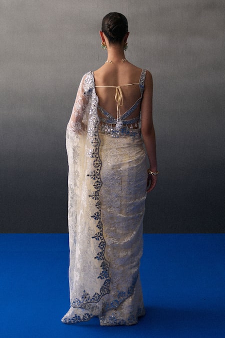 Angad Singh Ivory Sangeet Saree Set 