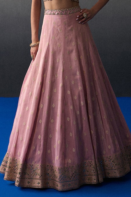 Shop_Angad Singh_Pink Brocade Sequins, Embroidery V-neck Banarasi Festive Lehenga Set _Online_at_Aza_Fashions