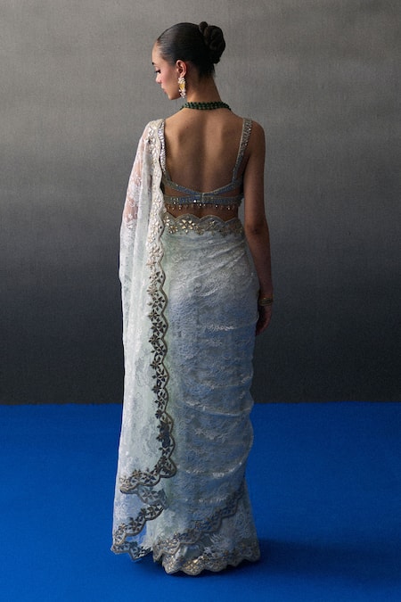 Angad Singh Mint Green Festive Saree Set 