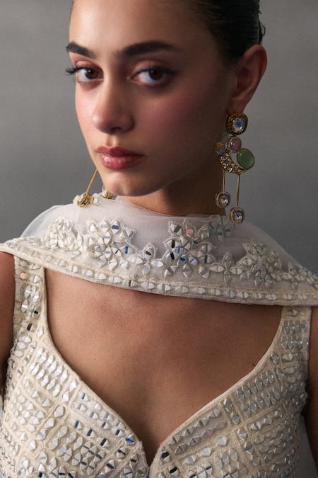 Buy_Angad Singh_White Sequins, Beads Leaf Neck Festive Lehenga Set 