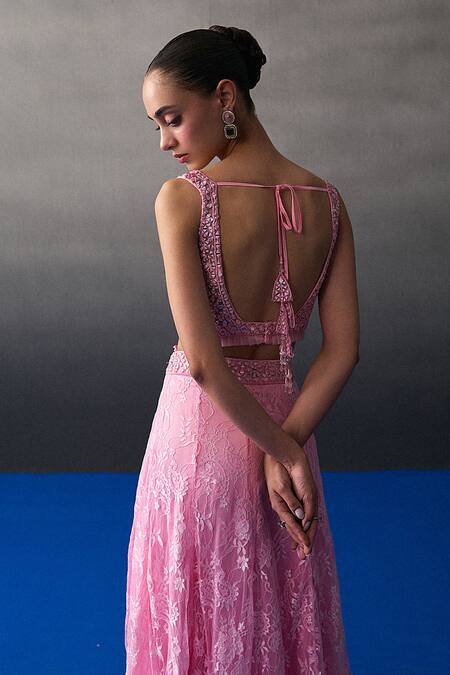 Shop_Angad Singh_Pink Chantelle Sequins, Beads Sweetheart Neck Chentilly Lehenga Set _Online_at_Aza_Fashions