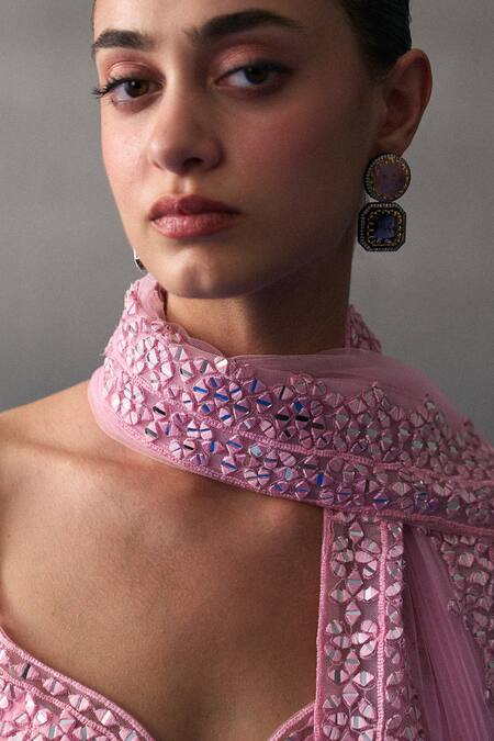 Buy_Angad Singh_Pink Chantelle Sequins, Beads Sweetheart Neck Chentilly Lehenga Set 