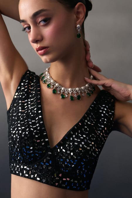 Shop_Angad Singh_Black Sequins V-neck Festive Lehenga Set 