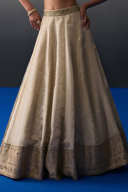 Buy_Angad Singh_Gold Silk Sequins, Embroidery Sweetheart Neck Banarasi Festive Lehenga Set _Online_at_Aza_Fashions