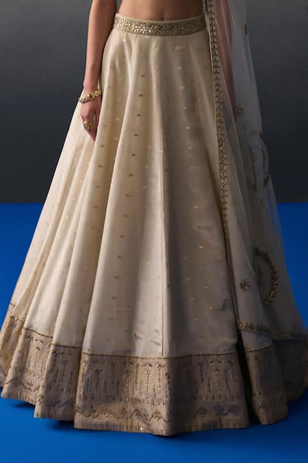 Angad Singh_Gold Silk Sequins, Embroidery Sweetheart Neck Banarasi Festive Lehenga Set _at_Aza_Fashions