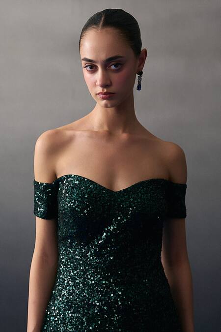 Buy_Angad Singh_Green Organza, Net Sequins Sweetheart Neck Sharara Set 