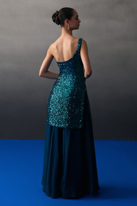 Angad Singh Peacock Blue Sharara Set  