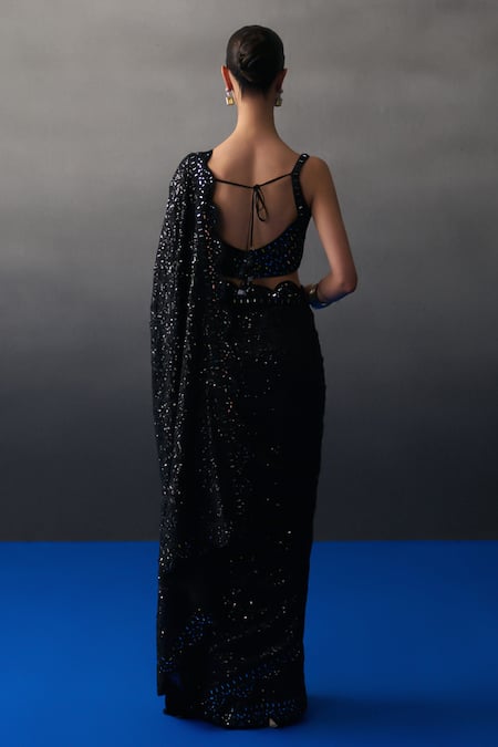 Angad Singh Black Sequins Saree Set 