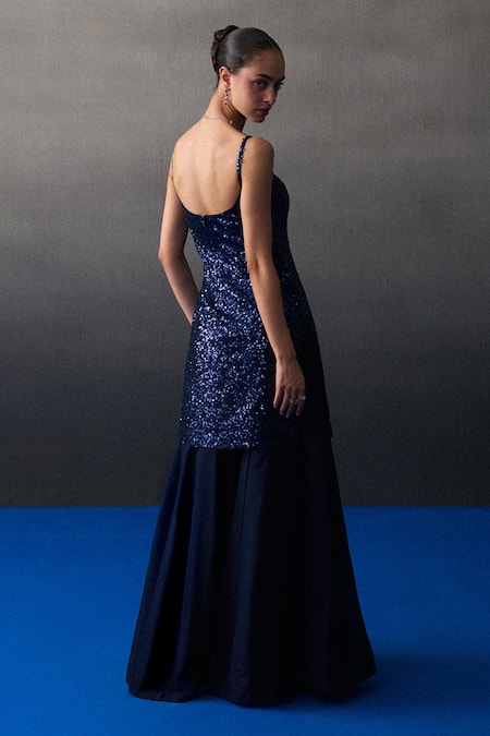 Angad Singh Midnight Blue Sequins Kurta Set 