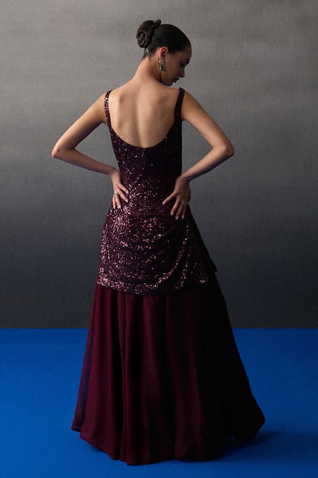 Angad Singh Crimson Sequins Sharara Set 