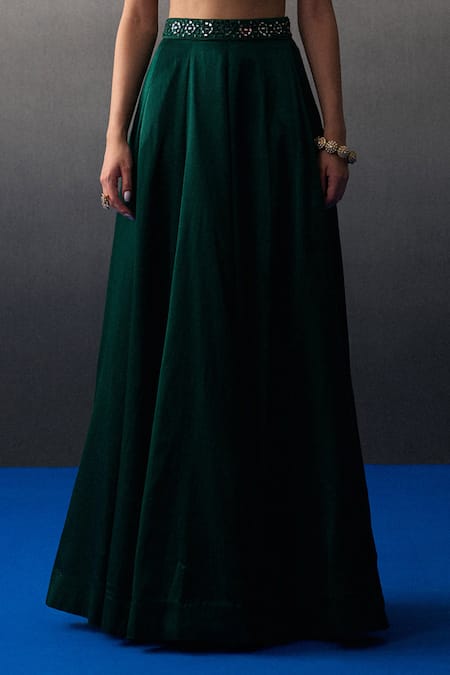 Angad Singh Emerald Green Satin, Silk Sequins, Beads, Embroidery Round Neck Lehenga Set Online at Aza Fashions Angad Singh_Emerald Green Satin, Silk Sequins, Beads, Embroidery Round Neck Lehenga Set _Online_at_Aza_Fashions