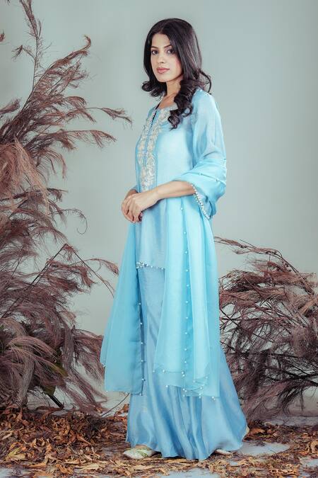 Rirasa Blue Pearls Round Neck Sku Hand Embroidered Kurta Set Online at Aza Fashions Rirasa_Blue Pearls Round Neck Sku Hand Embroidered Kurta Set _Online_at_Aza_Fashions