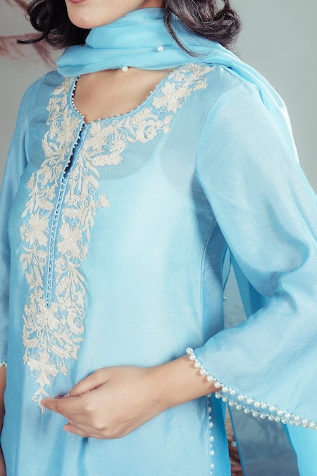 Buy Rirasa Blue Pearls Round Neck Sku Hand Embroidered Kurta Set Online at Aza Fashions Buy_Rirasa_Blue Pearls Round Neck Sku Hand Embroidered Kurta Set _Online_at_Aza_Fashions