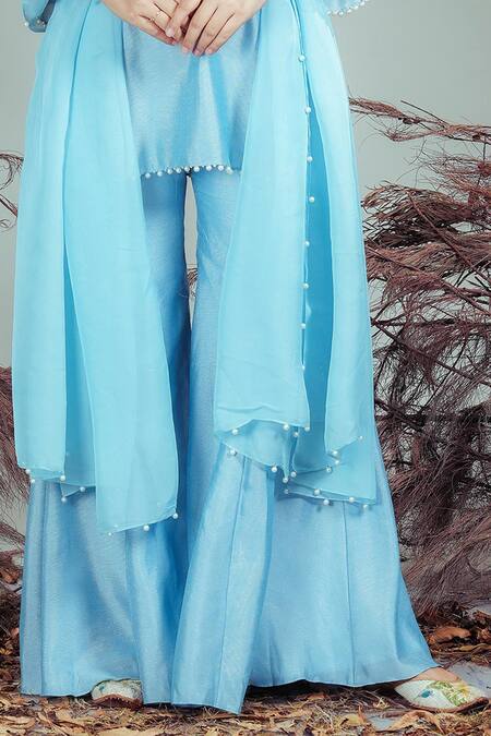 Shop Rirasa Blue Pearls Round Neck Sku Hand Embroidered Kurta Set Online at Aza Fashions Shop_Rirasa_Blue Pearls Round Neck Sku Hand Embroidered Kurta Set _Online_at_Aza_Fashions