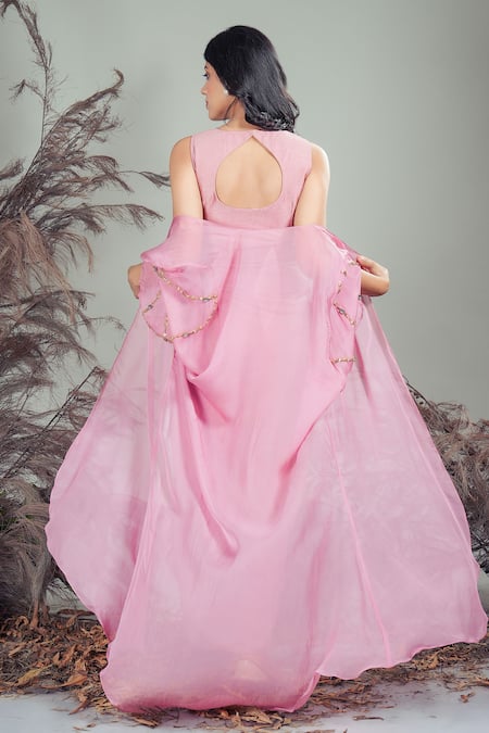 Rirasa Pink Silk Blend Dress & Cape Set 