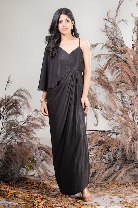 Buy Rirasa Black Lycra Embroidery V-neck Hand Dress Online at Aza Fashions Buy_Rirasa_Black Lycra Embroidery V-neck Hand Dress _Online_at_Aza_Fashions