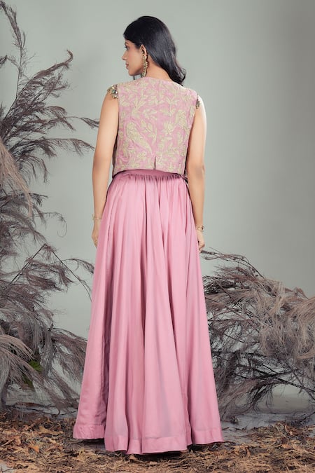 Rirasa Pink Hand Embroidered Skirt Set 