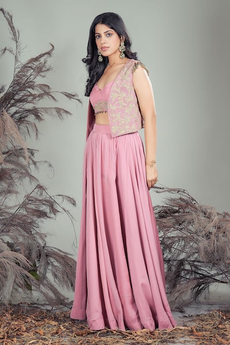 Buy_Rirasa_Pink Organza Embroidery, Beads Sweetheart , Open Hand Skirt Set _Online_at_Aza_Fashions