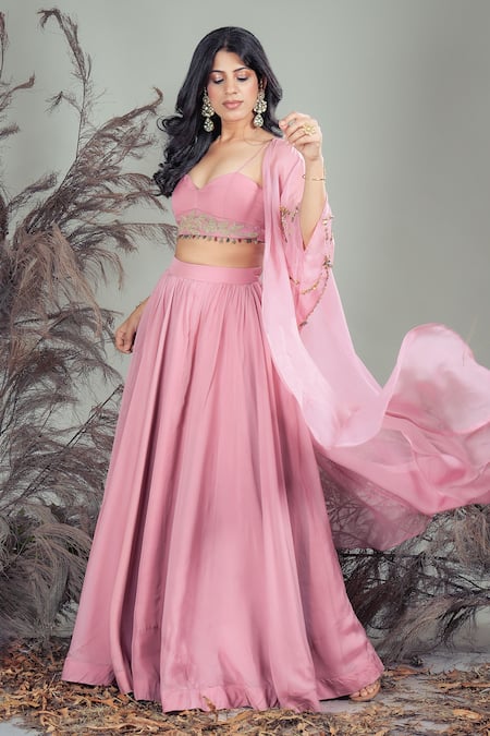 Rirasa Pink Organza Embroidery, Beads, Sequins Plunge , Open Hand Set 