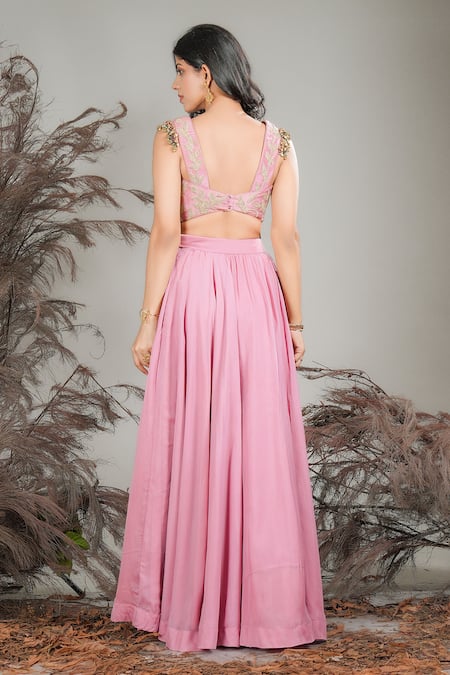 Rirasa Pink Hand Embroidered Top & Skirt Set 