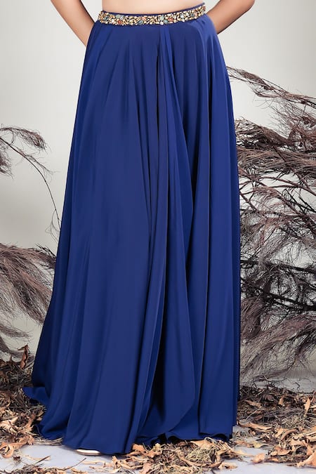 Rirasa Navy Crepe Beads, Embroidery Sweetheart Neck Blue Hand Blouse And Skirt Online at Aza Fashions Rirasa_Navy Crepe Beads, Embroidery Sweetheart Neck Blue Hand Blouse And Skirt _Online_at_Aza_Fashions