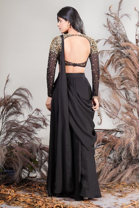 Rirasa Black Hand Embroidered Lehenga Saree Set 