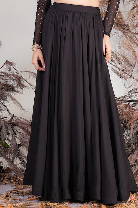 Rirasa_Black Organza, Net Sequins, Beads Round Neck Hand Embroidered Skirt And Blouse Set _Online_at_Aza_Fashions