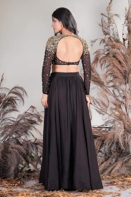 Rirasa Black Hand Embroidered Skirt & Blouse Set 