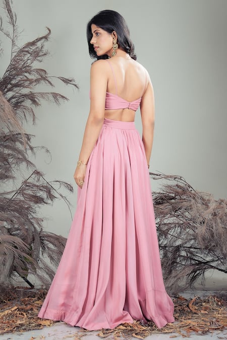 Shop Rirasa Pink Organza Beads, Embroidery Sweetheart Neck Hand Blouse And Skirt Set at Aza Fashions Shop_Rirasa_Pink Organza Beads, Embroidery Sweetheart Neck Hand Blouse And Skirt Set _at_Aza_Fashions