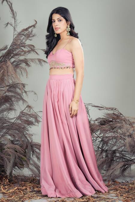 Shop Rirasa Pink Organza Beads, Embroidery Sweetheart Neck Hand Blouse And Skirt Set Online at Aza Fashions Shop_Rirasa_Pink Organza Beads, Embroidery Sweetheart Neck Hand Blouse And Skirt Set _Online_at_Aza_Fashions