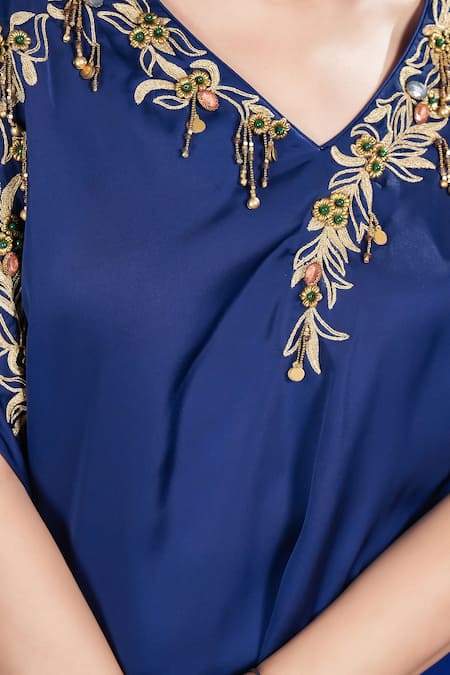 Buy Rirasa Navy Embroidery V-neck Blue Hand Tunic And Skirt Online at Aza Fashions Buy_Rirasa_Navy Embroidery V-neck Blue Hand Tunic And Skirt _Online_at_Aza_Fashions