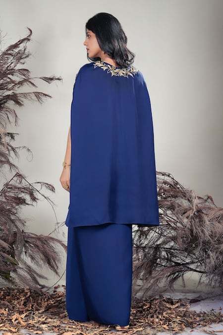 Shop Rirasa Navy Embroidery V-neck Blue Hand Tunic And Skirt at Aza Fashions Shop_Rirasa_Navy Embroidery V-neck Blue Hand Tunic And Skirt _at_Aza_Fashions