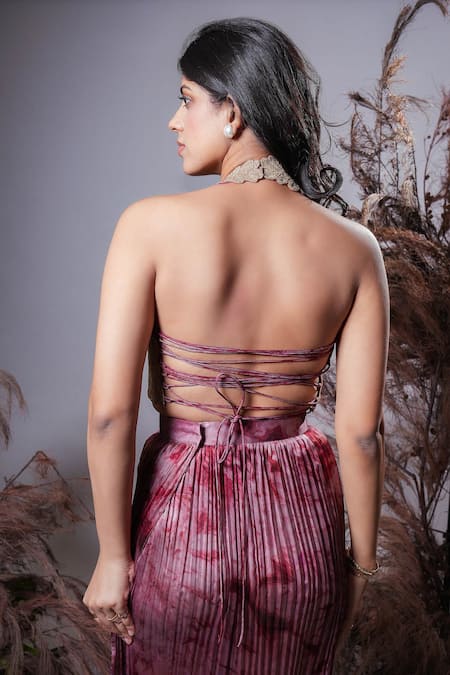 Rirasa Coral Embroidery Scoop , Open Pink Hand Bustier Set Online at Aza Fashions Rirasa_Coral Embroidery Scoop , Open Pink Hand Bustier Set _Online_at_Aza_Fashions