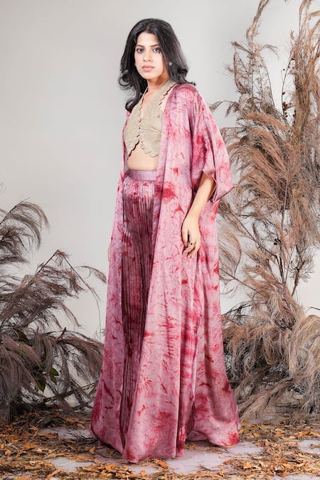 Shop Rirasa Coral Embroidery Scoop , Open Pink Hand Bustier Set Online at Aza Fashions Shop_Rirasa_Coral Embroidery Scoop , Open Pink Hand Bustier Set _Online_at_Aza_Fashions