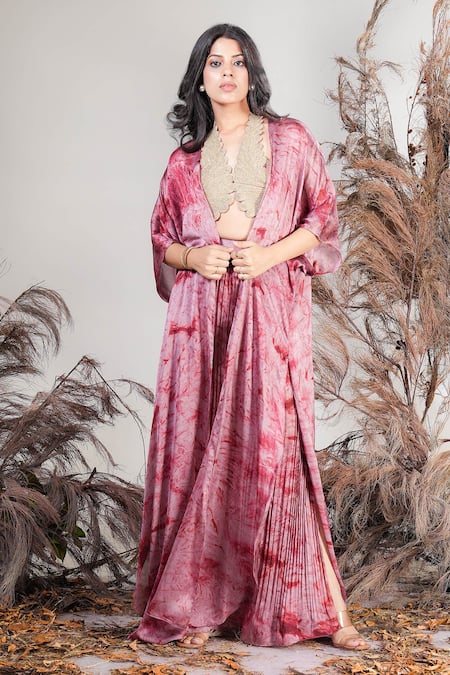 Rirasa Coral Pink Hand Embroidered Bustier Set 