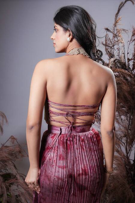 Rirasa Coral Embroidery Halter Neck Pink Hand Bustier And Skirt Online at Aza Fashions Rirasa_Coral Embroidery Halter Neck Pink Hand Bustier And Skirt _Online_at_Aza_Fashions