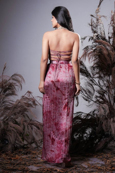 Shop Rirasa Coral Embroidery Halter Neck Pink Hand Bustier And Skirt at Aza Fashions Shop_Rirasa_Coral Embroidery Halter Neck Pink Hand Bustier And Skirt _at_Aza_Fashions