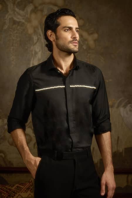 Ankit V Kapoor_Black Beads Echo Blade Event Shirt _Online_at_Aza_Fashions