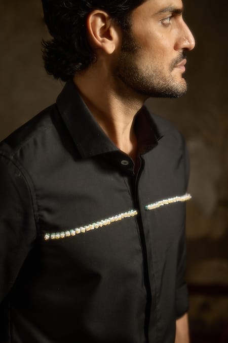Shop_Ankit V Kapoor_Black Beads Echo Blade Event Shirt _Online_at_Aza_Fashions
